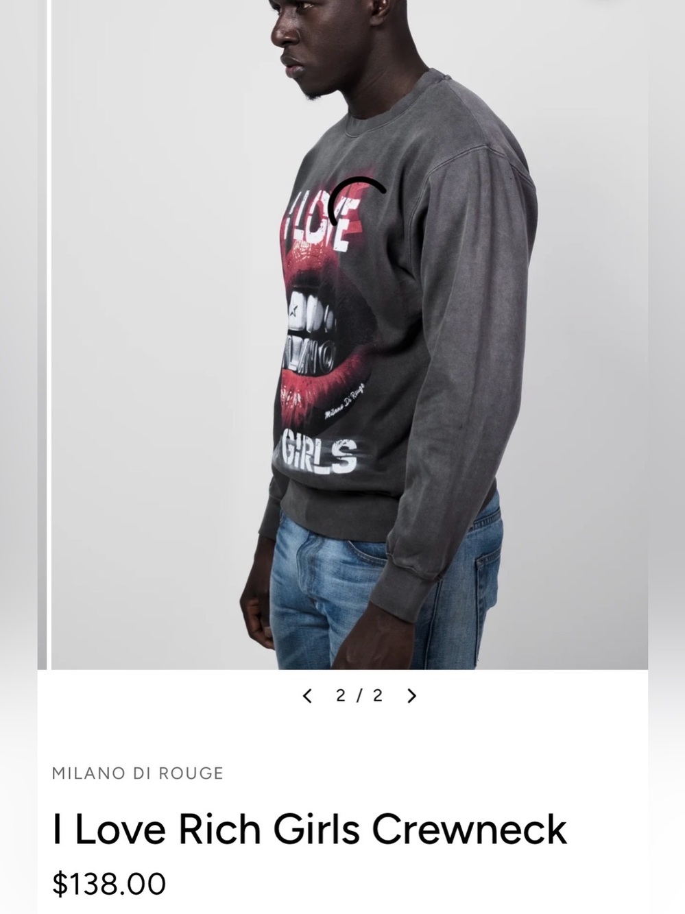 Milano Di Rouge Charcoal Crewneck with Red Lip Graphic